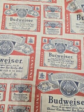 Vintage 80s Budweiser Beer Top Twin Sheet Fun Fabric